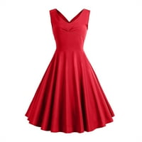 Женски темперамент френски хербински стил старши талия Double V Feck Reaistco Bate с високо талия рокля от отслабване, червено, xl