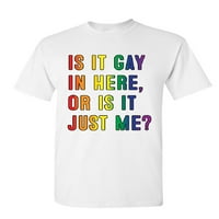 Tee Hunt Това ли е гей тук? Тениска смешни гей неща гей гордост мъжки риза, бяла, 3x-голяма