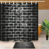 Черна тухлена стена декор за душ завеса с пода на пода килими за баня 15.7x