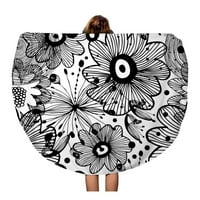 Кръгла плажна кърпа одеяло сива дамаска черно -бял абстрактен модел богато орнаментирания кръг за пътуване кръг кръгови кърпи мат мат гоблен плаж хвърляне