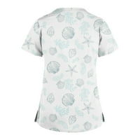 Плюс размер сладък отпечатан скраб работещи униформени върхове за жени кръст v-образно деколте с къс ръкав забавни тениски работно облекло с двойни джобове