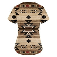 Mlqidk жени плюс размер aztec отпечатани скраб върхове v-образни етнически графични тениски работно облекло Униформен тройник с джобове S-5XL