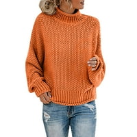 Ketyyh-chn жени пуловер зимен пуловер с цип свободен небрежен топъл пуловер джъмпер оранжев, l