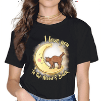 Момиче с къс ръкав тениска новолуние котка сладка отпечатани жени черни тениска небрежна тениска женска хараджуку тениска жени върхове