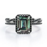 Кросоувър с павирани акценти - 1. TCW Emerald Cut Lab създаде Alexandrite и Black Diamond - Halo Bridal Ring Set - 18K бяло злато