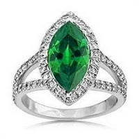 Harry Chad Enterprises 3. CT Green Emerald с диаманти пръстен с пръстен, 14K бяло злато - размер 6.5