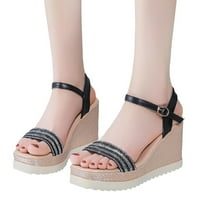 Жени сандали модни декорации на кристан Лято нов модел клин удобни обувки с каишка сандали за жени черни 8.5