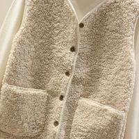 Пуловер жилетка за жени, жени джобни жилетки Кратко яке Зимно без ръкави Бутон Бутон Сълтино облекло на клирънс на клирънс