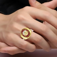 Мъжки пръстени 14k дизайнер на жълто злато Христос Глава религиозен пръстен с диаманти и червени кварцови пръстени за мъже Мъжки пръстени Златни пръстени Размери 8,9,10,11,12, Мъжки бижута