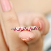 Rosec Jewels - 0. CT Lab създаде Ruby Half Eternity Ring за жени, сертифициран създаден червен рубинен златен пръстен, Sterling Silver, US 9.50