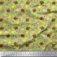 Soimoi Green Polyester Crepe Fabric Dot, Floral & Cupcakes Food Fabric щампи по двор