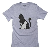 Уникални две котешки черно бяло силует любител на котките за мъже сива тениска