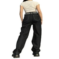 Готически товарни дънки на Biekopu за жени широк крак пънк гръндж торбисти панталони Гот Естетични панталони Y2K улични дрехи с джобове
