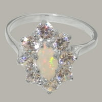 Британският сребърен пръстен на стерлинги с естествен опал и кубичен циркония женски пръстен - Опции за размер - размер 7.25