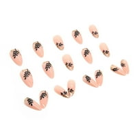 Rainsin Almond Черни листа при пресоване на нокти къси дизайни, розови прости ежедневни дами фалшиви нокти