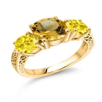 Gem Stone King 4. Ct кръг жълт цитрин 18k жълто злато с покритие сребърен пръстен