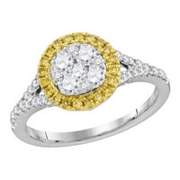 18k бяло злато кръгло жълт диамантен клъстер пръстен cttw