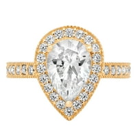 2. CT круша нарязана истински истински естествен диамант VS1-VS I-J 18K Жълто злато хало обещание за сватба Дизайнерски дизайнер на пръстена 7,5