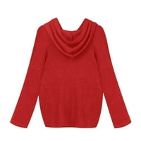 Плетена жилетка за пуловер за жени, модни модни разхлабени големи размери плътни цветни качулки дълги ръкави пуловерни върхове