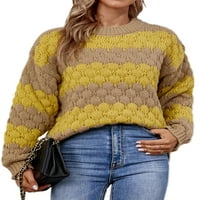 Дамски бомтуи ежедневни джъмперни върхове кабел уютен плетен пуловери шикозни трикотажни плочи цветен блок пуловер