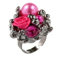 Мода прост темперамент розово цвете перла отворен регулируем пръстен Дамски пръстен диамантен пръстен пръстени бяло