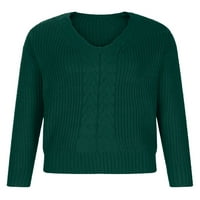 Gomelly жени джъмпер върхове дълъг ръкав пуловер Плетене на пуловери Дами ежедневни шик плетени пуловери v Врат Зелен L