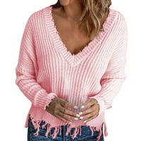 Pedort Fall Trendy огромен пуловер за жени с дълъг ръкав ежедневен плетен пуловер пуловер Топ розов, L