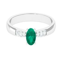 Emerald Promise Ring с диамантени странични камъни, истински изумруден пръстен за жени, 14K бяло злато, САЩ 5.00