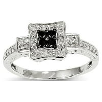 14k бяло злато и черен истински диамантен квадратен пръстен