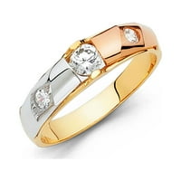Jewels 14K златен пръстен кръг кубичен циркония мъжки годишнина сватбена лента с размер 5