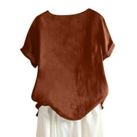 Клирънс плюс размер върхове с къс ръкав графични щампи блуза ежедневни жени блузи екипаж на шията, кафе, 4xl