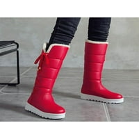 Lacyhop дамски водоустойчив обувки коляно високи снежни ботуши fau fur за зимни обувки работи без плъзгане топла обувка небрежна на червено 4.5