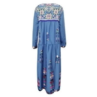 Рокли с дълъг ръкав отпечатана от средна дължина отпечатана слънчева рокля в синьо l