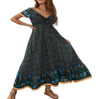 Eyicmarn женска бохемска дълга рокля, лято от рамо късо ръкав плажна рокля A-Line