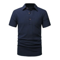 Мъжки класически прилепнали пола ризи ежедневни летни копчета с къс ръкав надолу V шия атлетични тениски модерни плътни цветни тениски на ревера отгоре с джобове ф