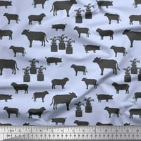 Soimoi бежов памук Voile Fabric Stencil Cow & Pig Animal Print Fabric край двора