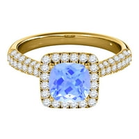 Mauli Jewels пръстени за жени 0. Карат диамант и възглавница Нарязани акумарина 4-Prong 10K Yellow Gold