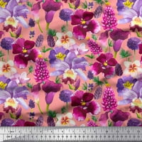 Soimoi Black Poly Georgette Fabric Pink & Purple Floral Watercolor Printed Craft Fabric край двора