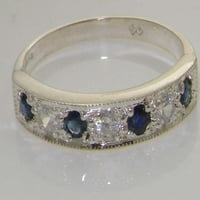 Sterling Silver Natural Diamond и Sapphire дамски пръстен на лентата