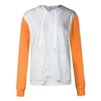 Суитчъри за жени ризи Небрежно отпечатани качулки с дълъг ръкав цип предни суичъри джобни палто за жени, сдвоени с дънки оранжеви 3xl