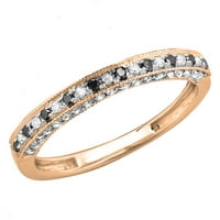 Колекция DazzlingRock 0. Карат редуващи се кръгли черно -бяла диамантена сватбена лента за жени в 14K розово злато, размер 6.5