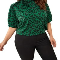 Дамски плюс блузи ежедневни леопардови печат вратовръзка блуза зелено 0xl