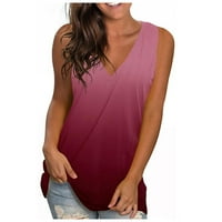 Fnochy йога върхове за жени танк топ летни ризи моден градиент цвят v-образно деколте тениска тениска блуза