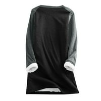 Дамска суичър цветен блок руно руно суичъри топла шерпа облицована суитчър с дълъг ръкав пуловер y2k зимен шезлонг черно xxxl
