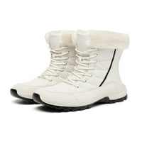 Welliumy дамски топли обувки Плюшени облицовани снежни ботуши дантела зимата обувка на открито работа мода средна клечка бяла 5,5