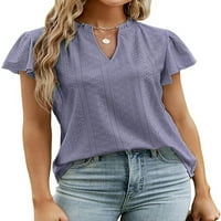 Дамска тениска от предния път тениска летни върхове с къс ръкав тениска плаж мек тройник с плътна цветна туника блуза лилаво l
