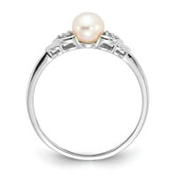 14k бяло злато FW култивирана перла и истински диамантен пръстен