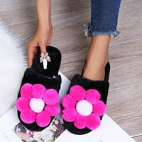 WeFuesd Женски моден цветно цветно украсено плюшени топли обувки със затворени пръчки чехли, дамски чехли, чехли за жени на закрито, горещо розово 39