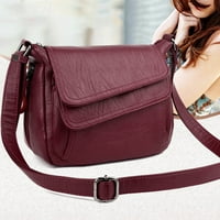 Модни жени солиден цвят Fau Leather Crossbody чанта за рамо чанта Phone Key Pouch
