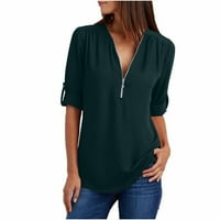 Дамски рол ръкав шифон блузи облечени цип с маншет с маншет ръкав пуловер ризи бизнес ежедневни ризи върхове
